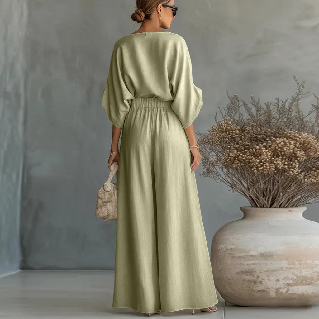 Conjunto de Dos Piezas Elegante para Mujer: Top de Hombros Descubiertos con Cinturón y Pantalones
