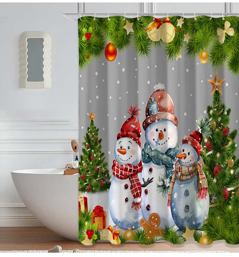 Christmas Day Printed Shower Curtain Bathroom Curtain Waterproof Fabric Polyester