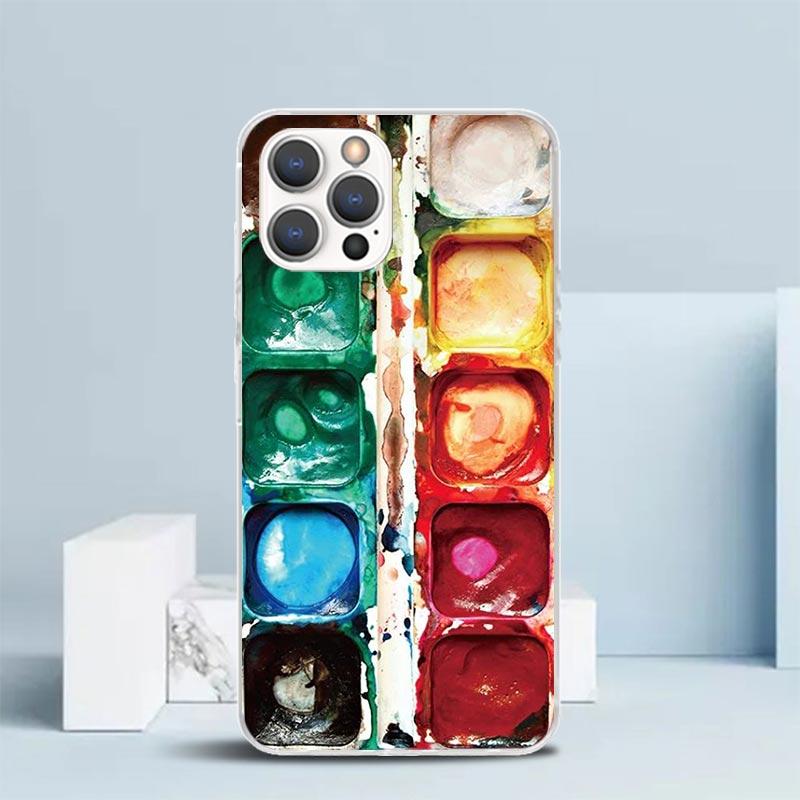 Aquarellfarben Set Farbpalette Malbox Weiche Hülle für iPhone 16 17 Air 15 14 Pro Max 16E Handyhülle 13 Mini 12 11 7 SE 8 Pri