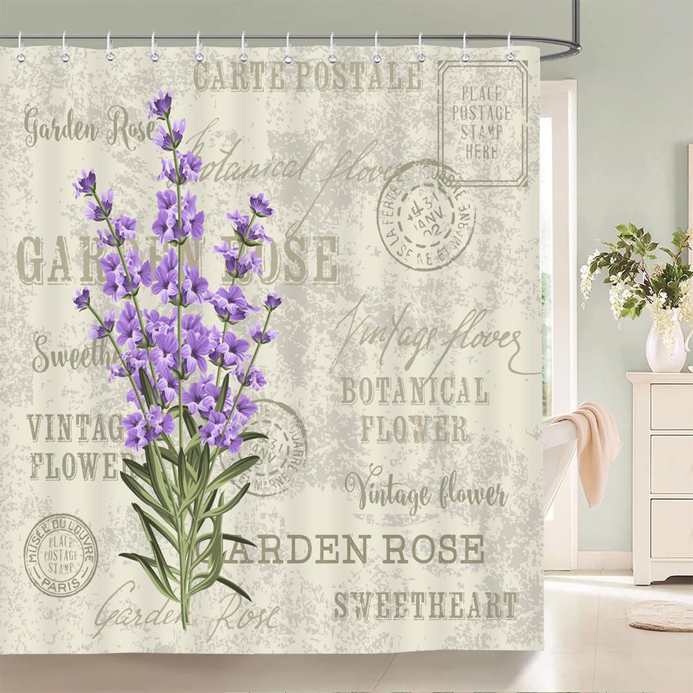 Bathroom Retro Flower-and-bird style Shower Curtain European style Art Polyester Fabric Shower Curtain 180 * 180CM with Hooks