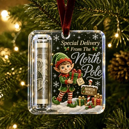 Personalized Cash Gift Display Christmas Holder Ornament, Custom Acrylic Money Clip for Holiday Decorative Tree Decorations, Unique Hanging