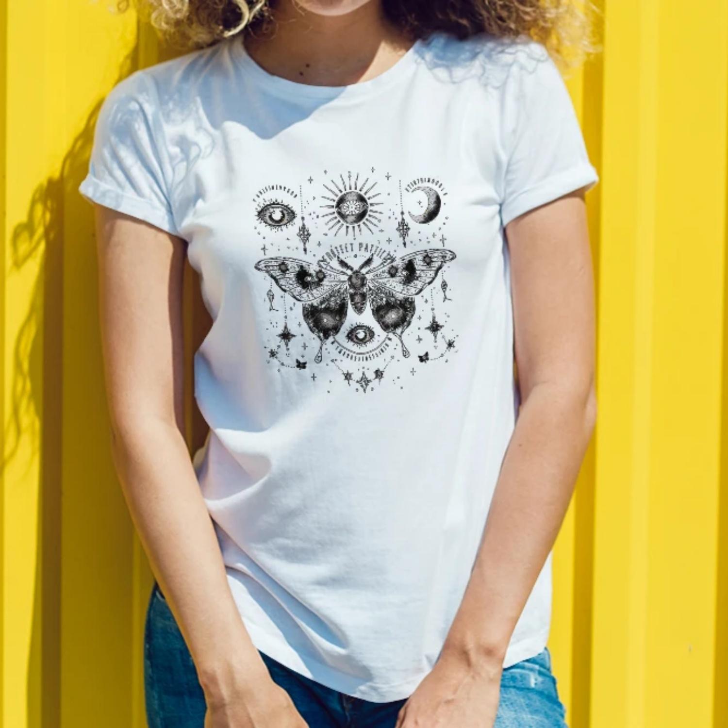 

Women s round neck butterfly print T-shirt, casual fashion, spring and summer charm women s T-shirt XXXXXL білий