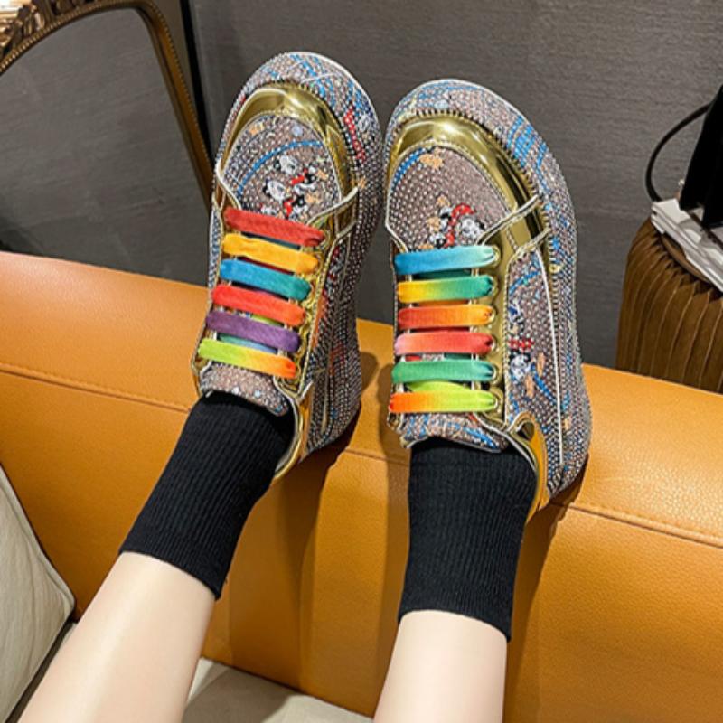 Women's Early Spring Full Diamond Fashionable Versatile Thick Bottom Rhinestone Casual Sports Sneakers