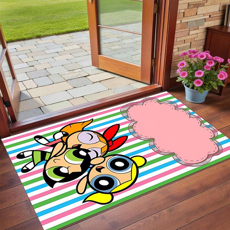 Anti‑Slip Crystal Velvet Floor Rug, The Powerpuff Girls Design Carpet for Indoor Living Bedroom Home Decoration