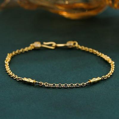Chinese Retro Gold Bracelet with Diamonds, Twisted Pattern, Simple Design - Elegant Gift for Women and Besties