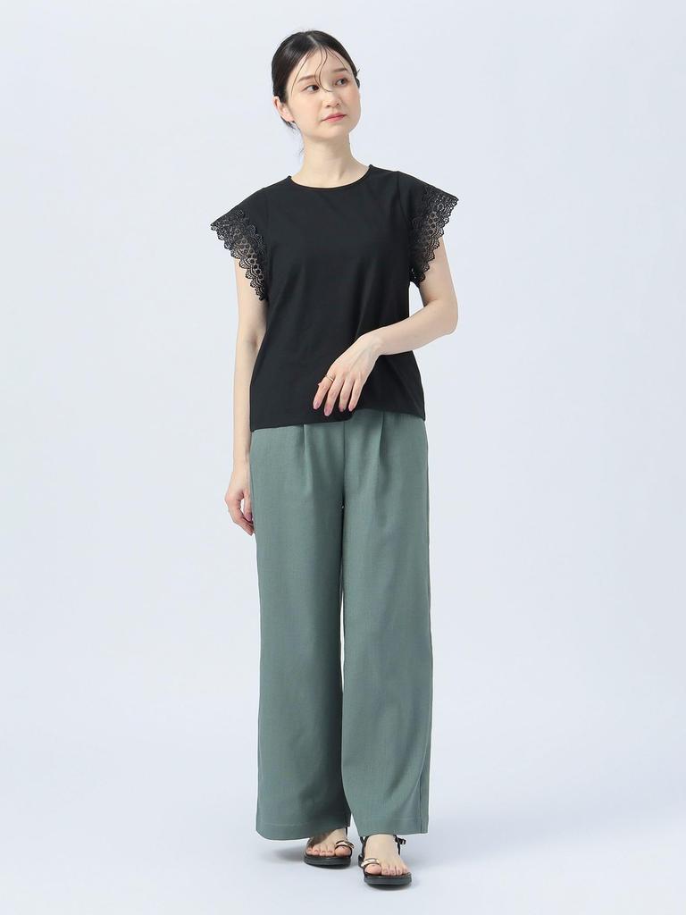 Beams Heart S/S TEE p/Cuff Lace PO25S Women's Black One Size