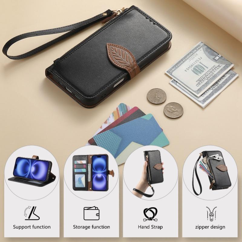 Flip-Ledertasche mit Riemen, Kartenfach, Ständer für iPhone-Serie