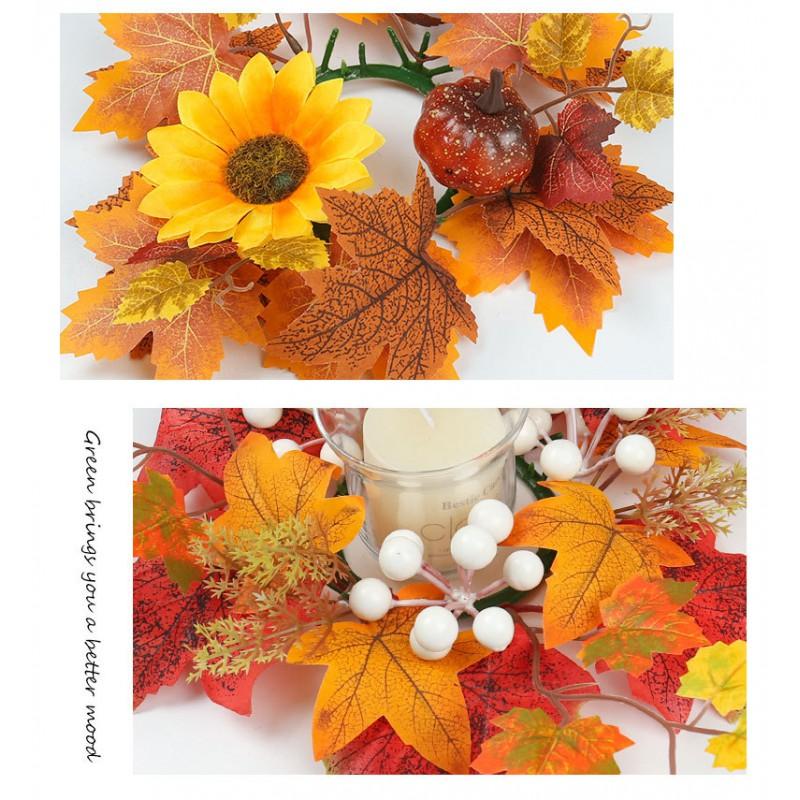 Artificial Wreath With Pumpkin Berries Candle Holder Halloween Thanksgiving Table Decor