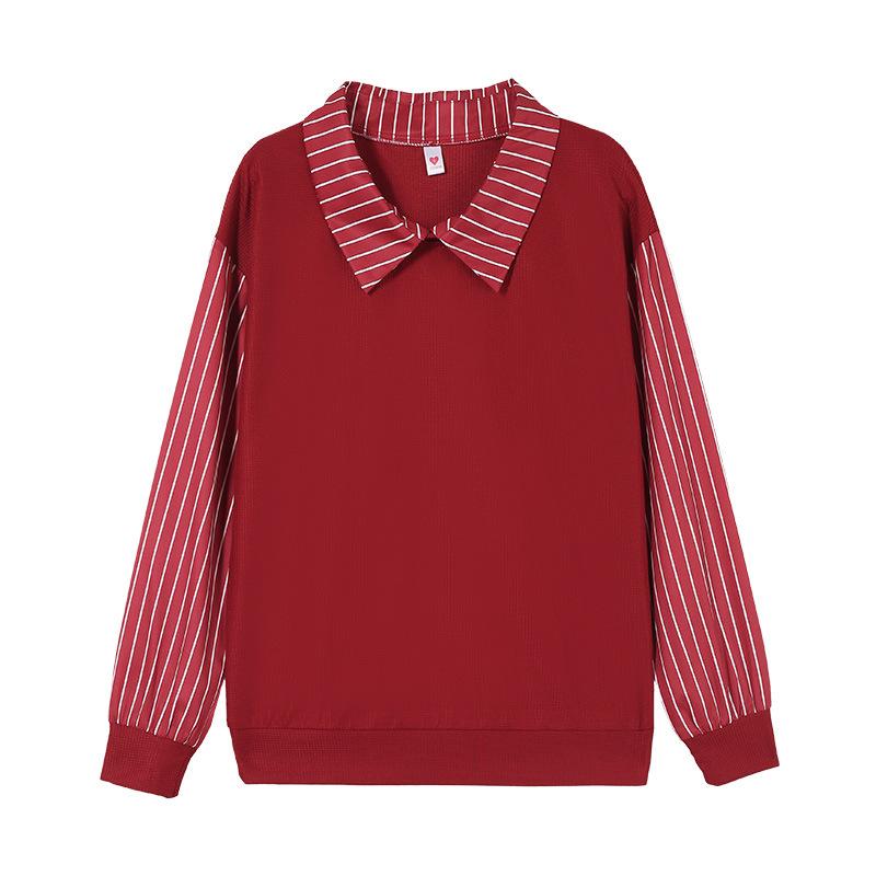 Dámská Podzimní Zimní Nová Móda Pruhovaná Falešná Dvouvrstvá Mikina s Kapucí Límcem Dlouhý Rukáv Tenká Ležérní Univerzální Základní Vrstva Top