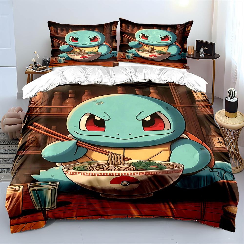 

Аниме Покемон Сквиртл Принт Мягкий Пододеяльник Наволочка Комплект Постельного Белья Детский Взрослый Удобный Комплект для Кровати Двуспальный Кинг Комплект Постельного Белья EU Twin 135X200cm