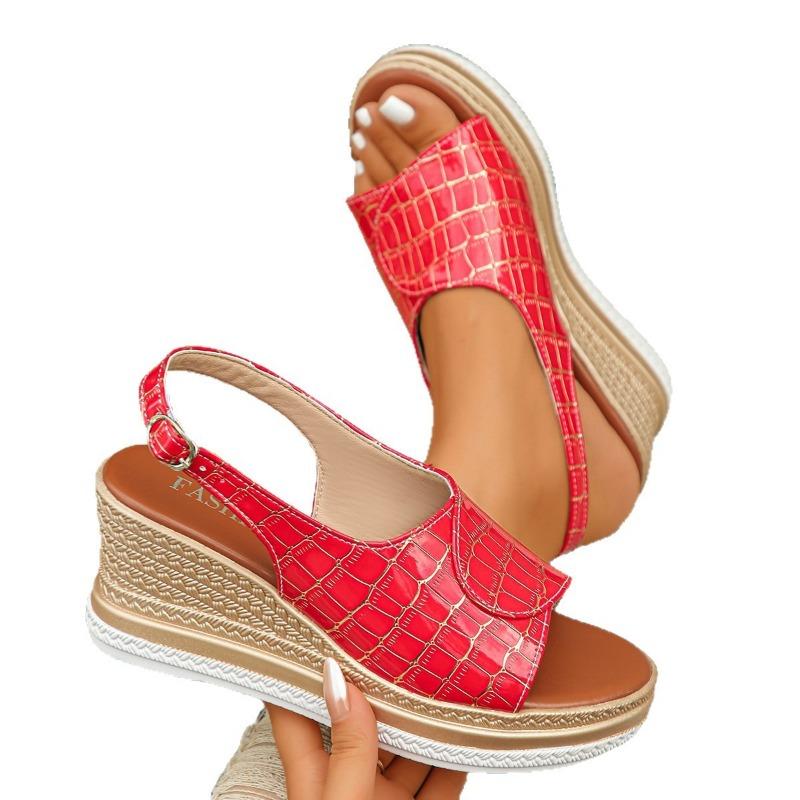 Large size wedge heel platform sandals fish mouth waterproof table buckle sandals fashionable outer wear women's sandals