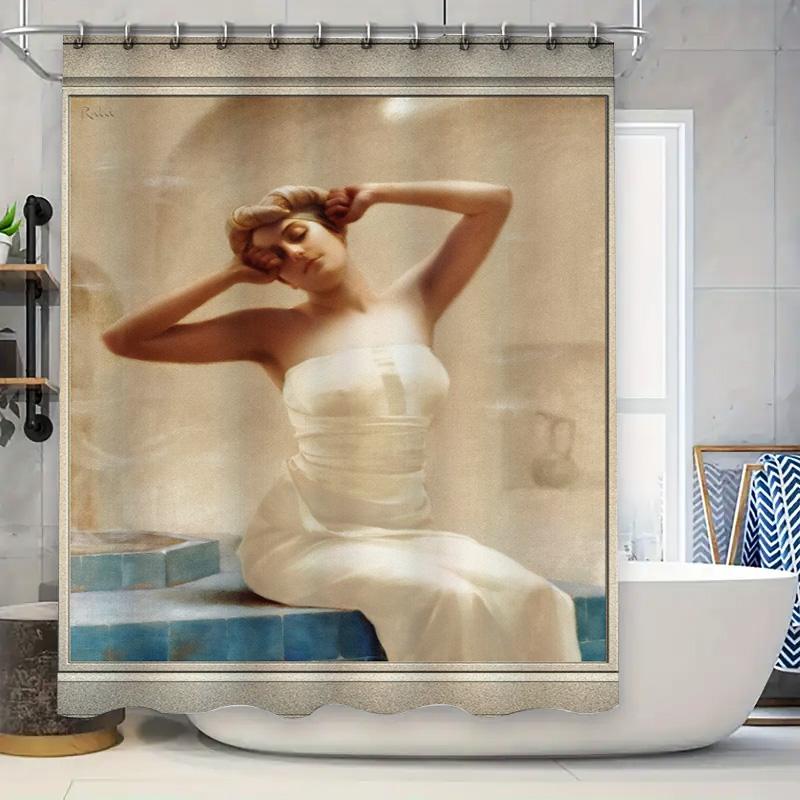 

Vintage-Style Shower Curtain Featuring A Beautiful Woman Relaxing In Luxury Bathroom Setting With Elegant Bathtub Perfect Additi 90x180cm