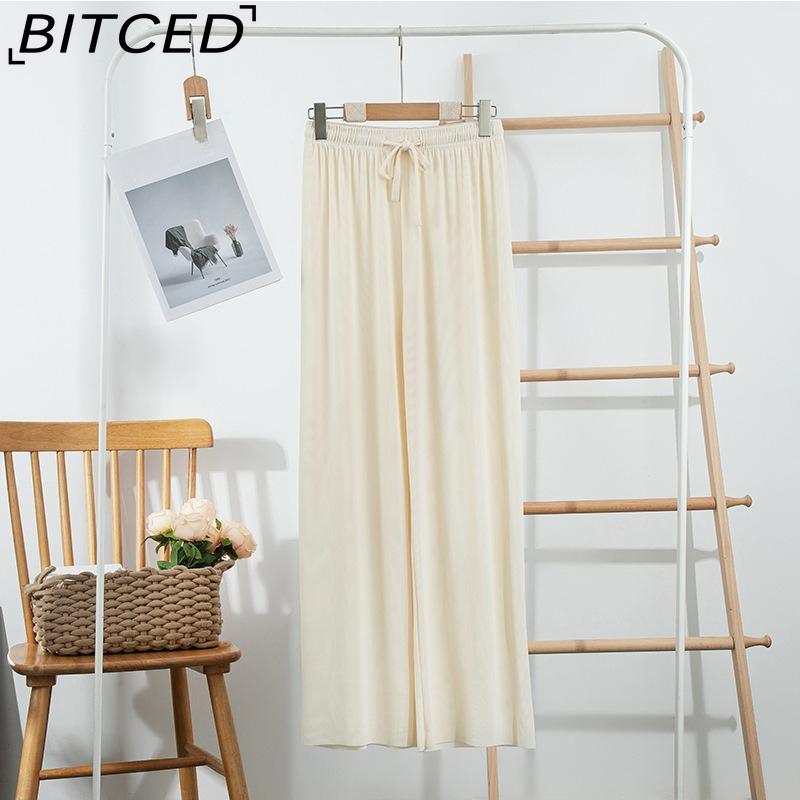 BITCED Ice Silk Wide-Leg Trousers for Women Spring/Summer Lightweight Slimming Loose-Fit Drapey Breathable Straight-Leg Casual Floor-Length Trousers