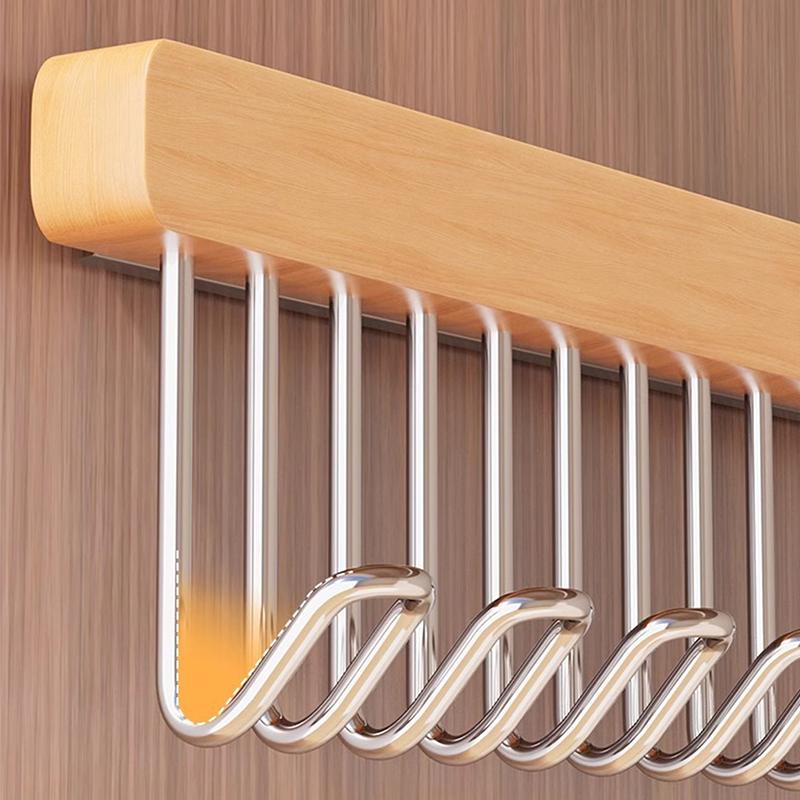 Wooden Wall Hanging With Telescopic Drying Rack With Stainless Steel Hook Pull-Out Space Saving Underwear Tank Top Organizer