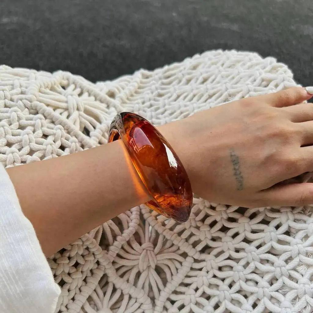 SHIXIN 3 Styles Punk Thick Resin Acrylic Irregular Bangle Bracelet for Women Vintage Metal Spring Bangle Fashion Jewelry Gift
