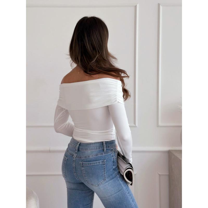 Tooxika 2024 Autumn And Winter New Women's Solid Color Tops Sexy Off-shoulder Slim Fit Long-sleeved T-shirt