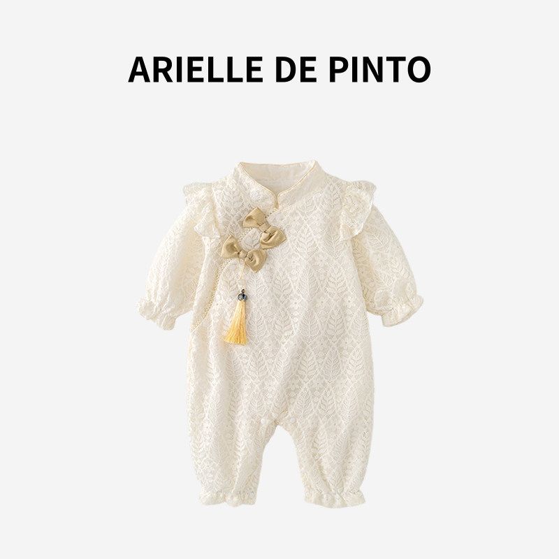 French Arielle De Pinto Baby Girl Clothing Autumn Lace Princess New Chinese Style Romper Lace Chinese Style Romper 90cm