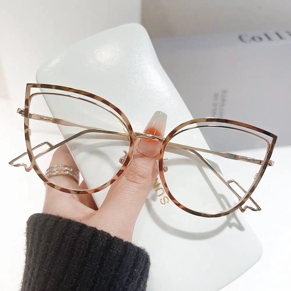 Cat Eye Anti-Blue Light Glasses Women Men Oversized Optical Frame Eye Protection Ultra Light Eyeglasses Office Computer Goggles