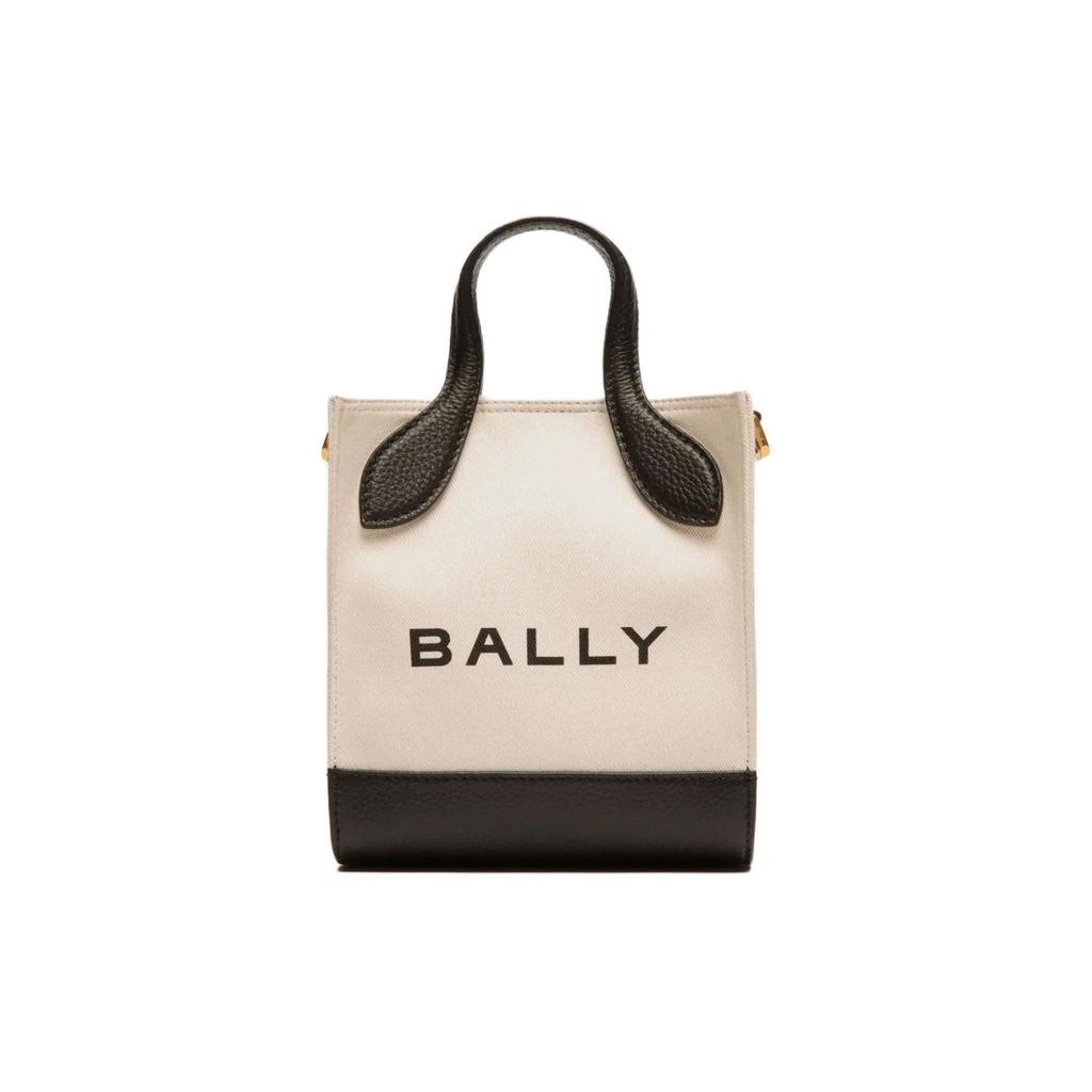 Bally Bar Leather Tote Bag With Gold Metal Accents Mini Women Tote Bags White 6306502