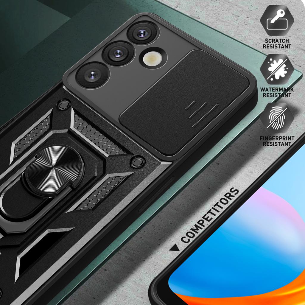 Etui na Samsunga Galaxy S25 z przesuwaną osłoną aparatu PC+TPU podpórka pokrowiec na telefon