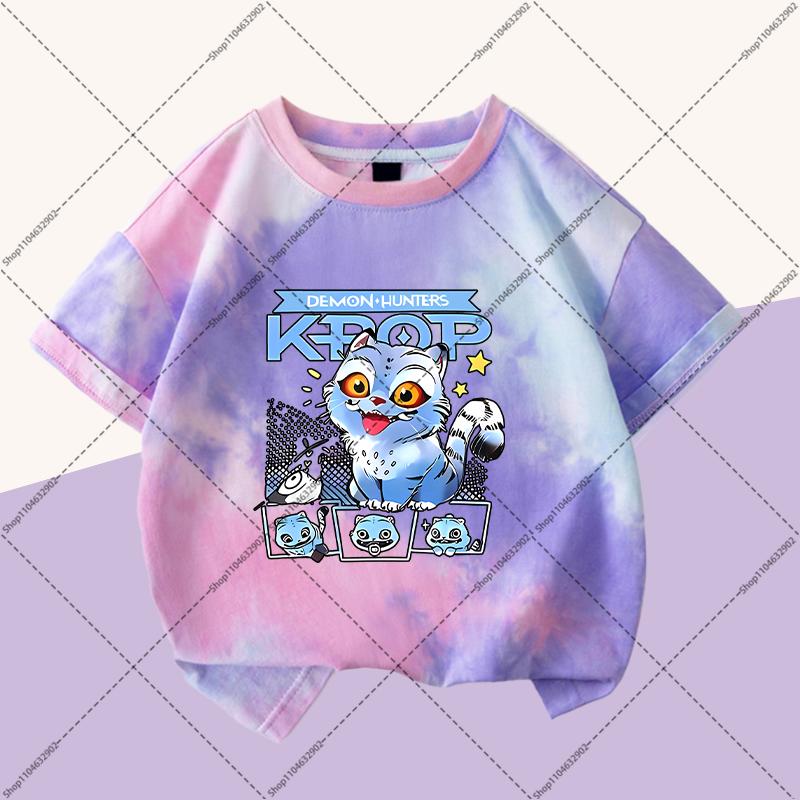 KPop Demon Hunters Boys Girls Fashion T-shirts Kids Cute Clothes Cartoon Anime Graphic Print Children Short Sleeves Party Gifts