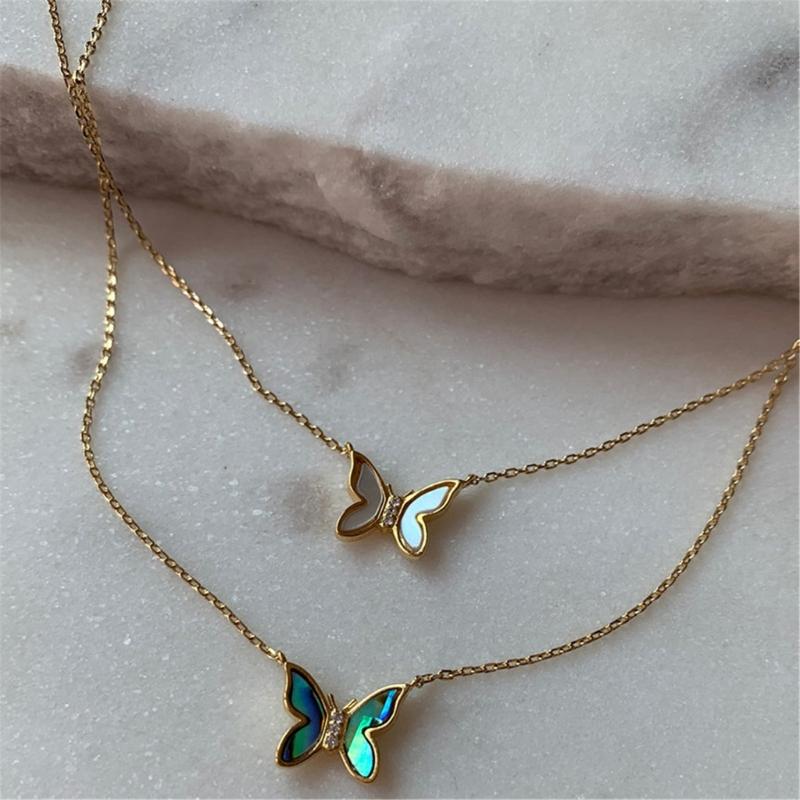 Korean Style Butterfly Necklace Delicate Collarbone Chain Unique Pendant Perfect for Fashion forward Individuals