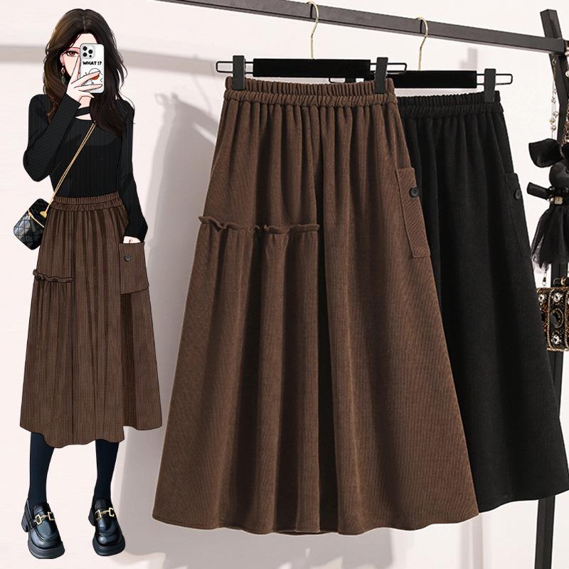 

Autumn Plus Size Loose A-line Thick Knit Long Skirt XL чёрный