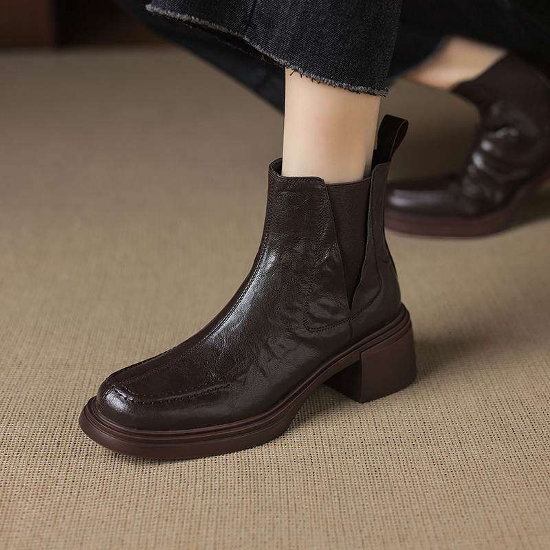 Krazing Pot Sheepskin Round Toe Thick Heels Chelsea Boots Size 42 High Quality Women Keep Warm Ankle Boots