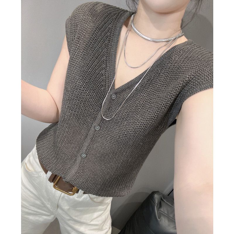 

Летний новый кардиган с V-образным вырезом, женский, с коротким рукавом, из трикотажа «ледяной шелк», европейские товары, для улицы, облегающий, блузка для кондиционирования воздуха, топ с ажурной вязкой Grey M