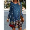 Winter Women's Christmas Party Dress Fashion 3D Trend Funny Santa Claus Printed Dress Long Sleeve O-Neck