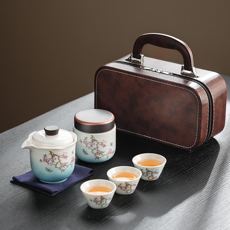 Business car express passenger suet jade travel tea set wisteria flower tea pot enterprise souvenir