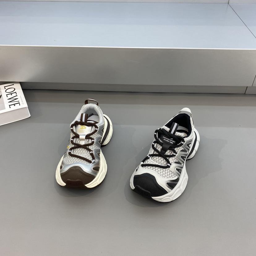 European Station Leather Platform Daddy Shoes Women's 2025 Autumn New Mesh Breathable Versatile Casual Sports Running Shoes