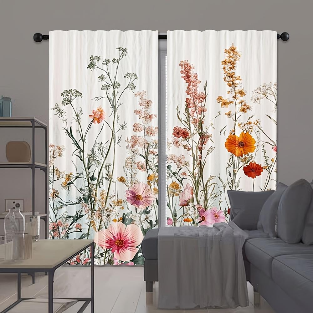 2pcs Rtic Floral Curtains with Green Leaf Design   Rod Pocket for Easy Hanging   Vibrant Wildflower Botanical Print for Bedroom