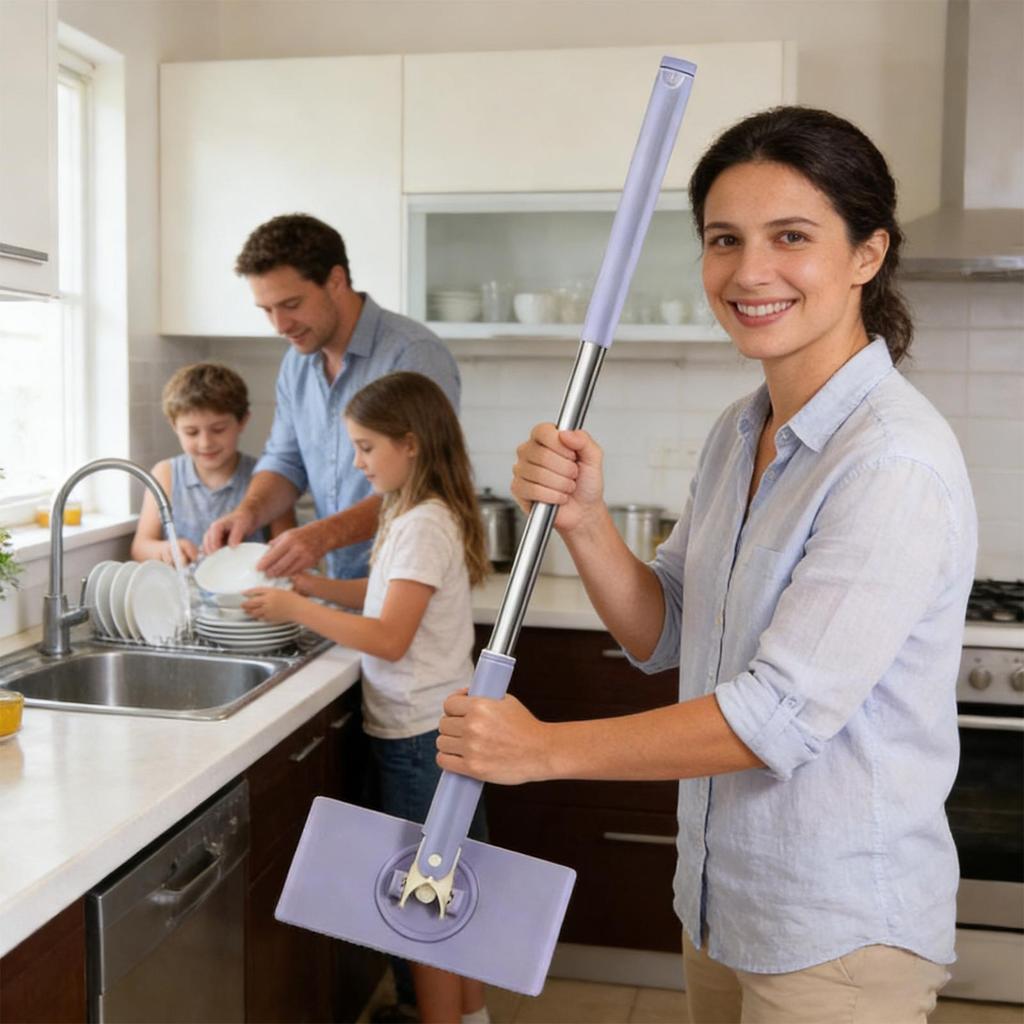 Mini Mop Hands-Free Foldable Scrubber 360 Degree Rotating Automatic Cloth Changing Mini Mop for Kitchen Bathroom Tableware