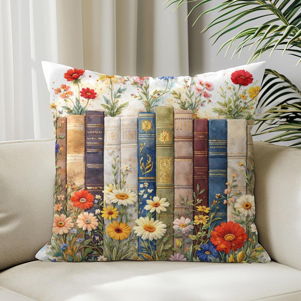 pc Cottagecore Book Wildflower Decorative Cushion Cover D Print Polyester Pillow Case for Sofa Bed Car Office Home Decorati