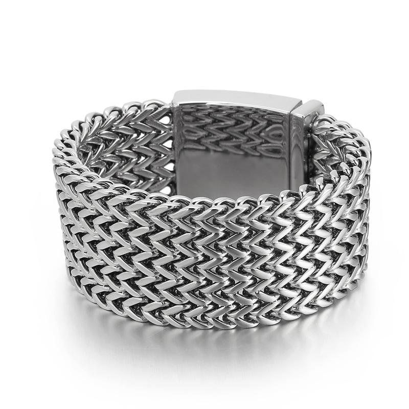 

Широкий сетчатый браслет-цепочка для мужчин, блестящий, рокерский, крутой, мужской браслет, ювелирное изделие в стиле хэви-метал, подарок 23cm