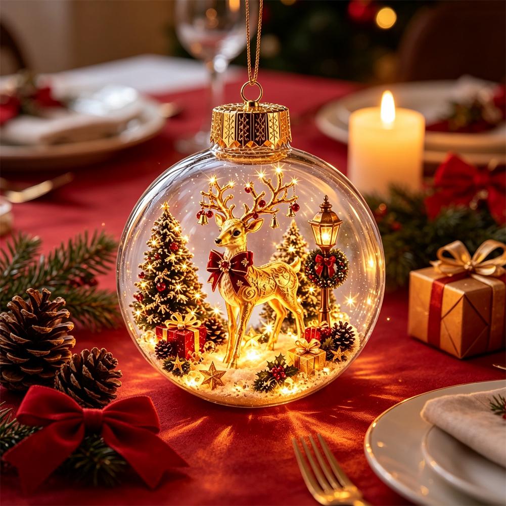 Decorazioni Luminose per la Storia di Natale 2026 Fai da te Nuovo Babbo Natale Pupazzo di Neve Alce Sfera di Cristallo con Polvere d'Oro Decorazione 1pz 2026