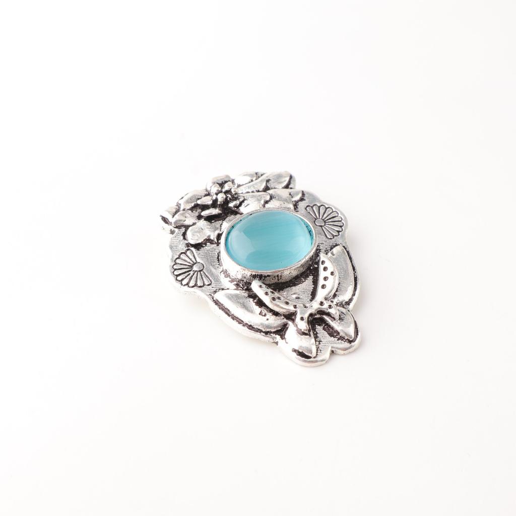 Blue Cat's Eye Gemstone 925 Fine Silver Jewelry Handmade Pendant For Women Gift CP-6-45