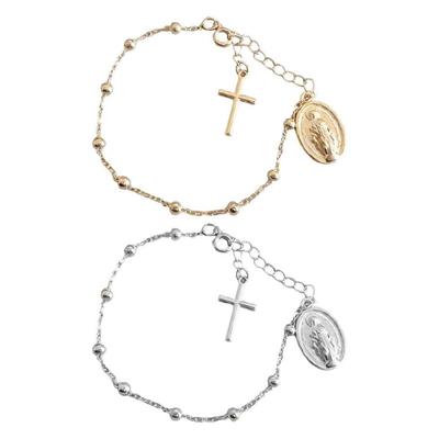Portable Crosses Virgin Beaded Bracelet With 5cm Extension Chain