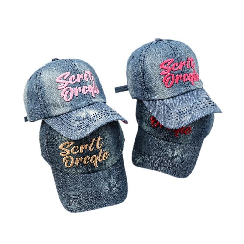 Alphabet denim baseball cap summer hat women's sunscreen cap fashion out of the street curved brim adjustable cap tide