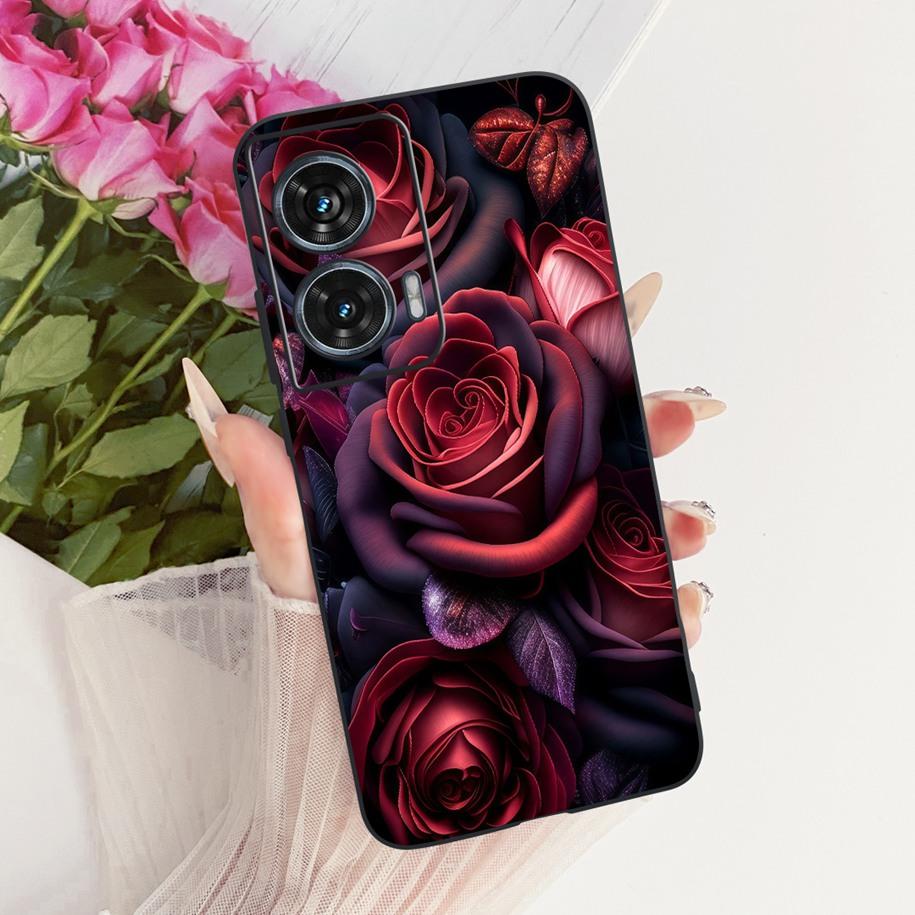 Hülle Für Motorola Edge 50 Fusion Cover XT2429-1 Beliebte Blume Weiche Schwarze Silikon Handyhüllen Für Motorola G96 5G MotoG96 Funda