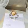 Champagne Ring 9 Silver Plated Round Microplated White Gold Ring Popular Jewelry Crystal Zircon Yellow