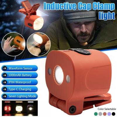 Ultra Bright Lightweight Clip On Headlamp Mini Camping Light Motion Sensor 3 Colors 7 Brightness Levels Outdoor Waterproof Night Fishing