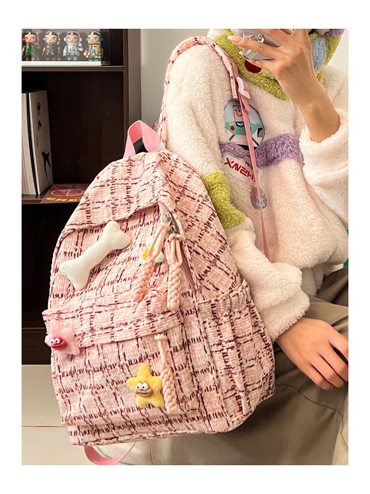 Plaid Cute Japanese Backpack for Girls - Versatile Travel & College Bag