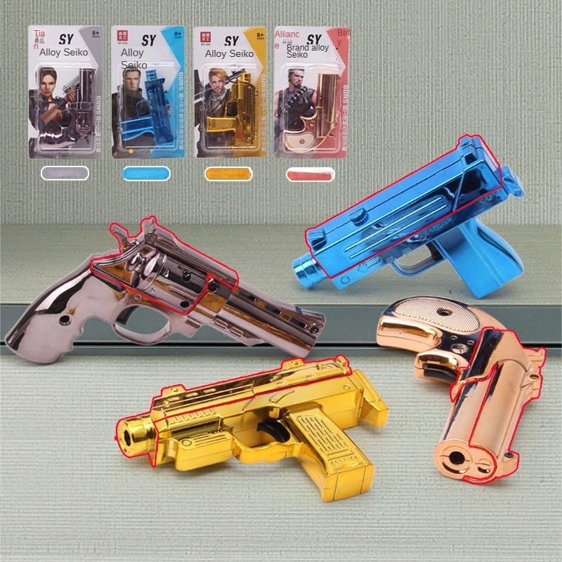 1:3 Mini kovové modely hraček zbraní MP7 M10 revolver pistole hračka měkké kuličky může střílet hračka samopal