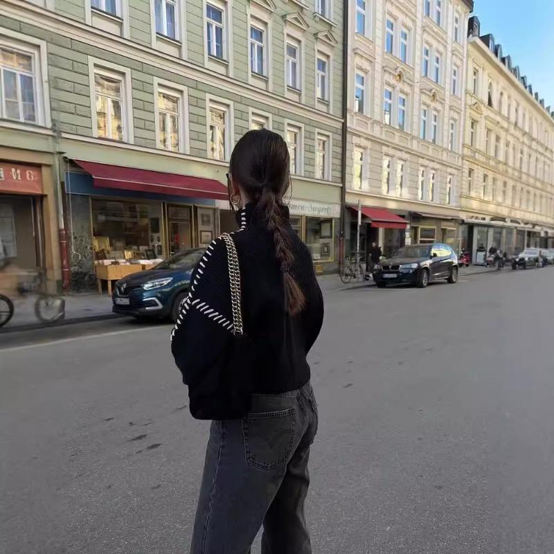 Autumn Winter Oversize turtleneck Sweater Loose Slimming Casual Design Sense Fashion Knit Top Outerwear