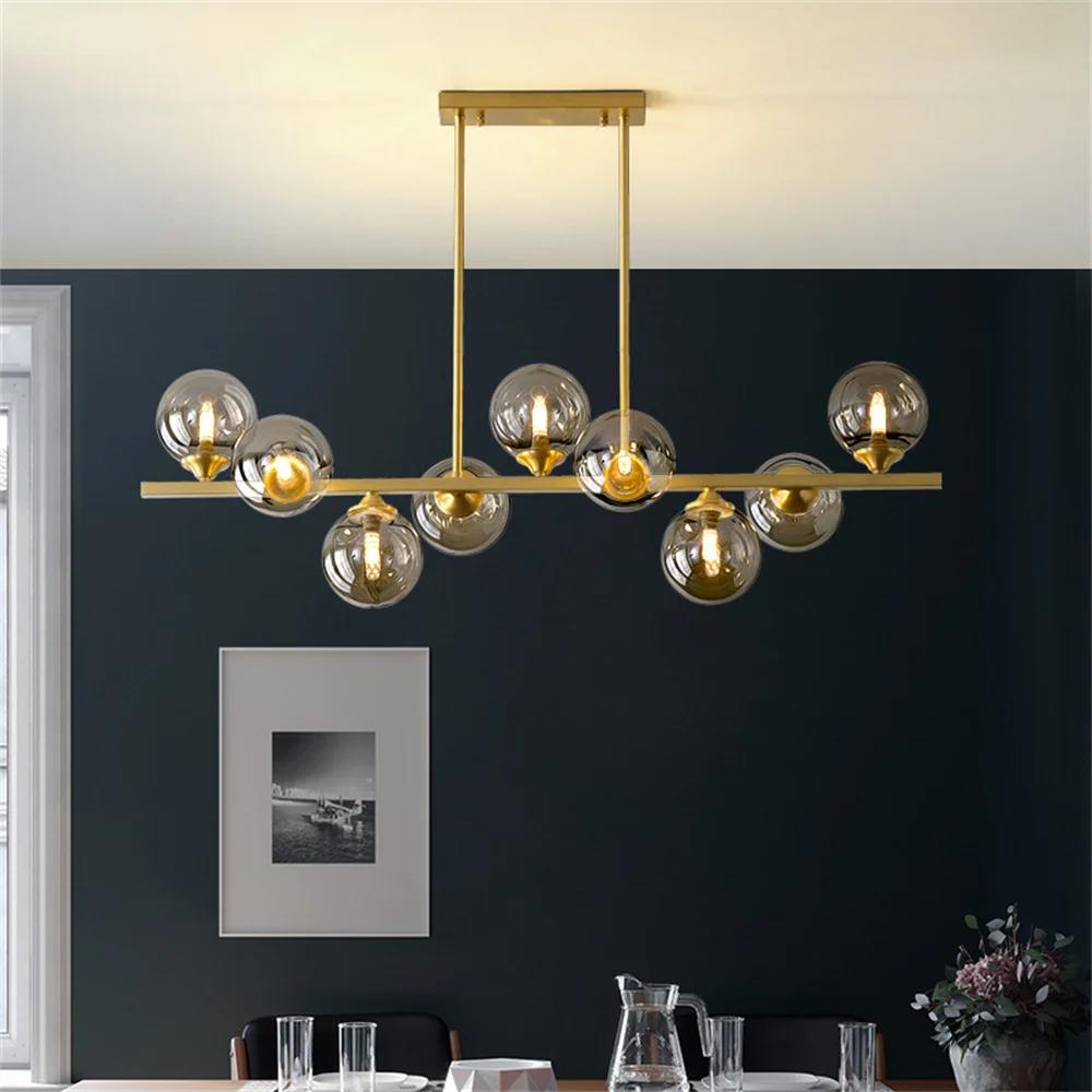 SANDYHA All Copper Gold Chandelier Pendant Light Glass Ball Lampshade LED Lamp for Living Room Dining Room Indoor Decor Home
