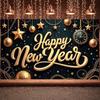 Holiday Celebration Banner Clock Gold Star Banner New Year Backdrop Shiny Design Happy New Year Banner For Office Celebration