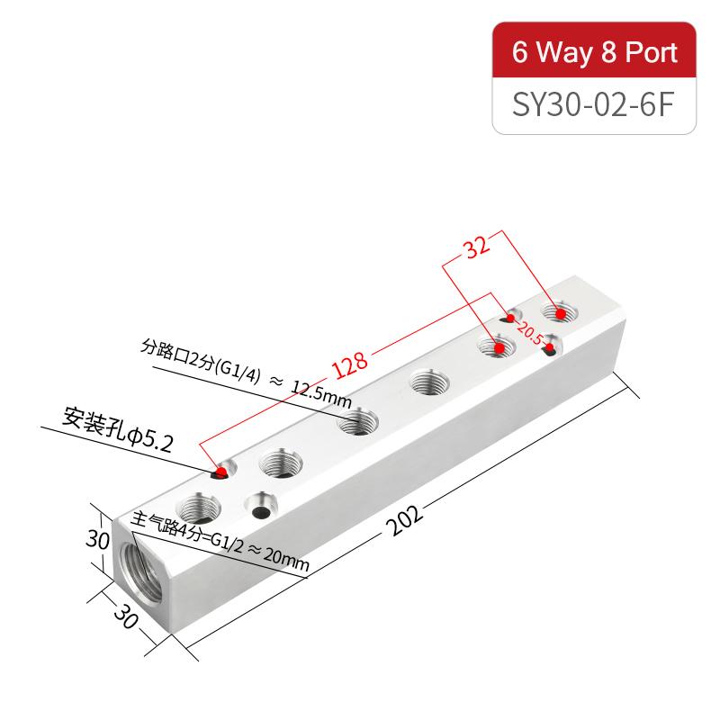 Aluminium Splitter 1/2" Pt Thread Port 2 3 4 5 6 7 8 9 10 Way 1/4 Pneumatic Air Manifold Distributor Connector