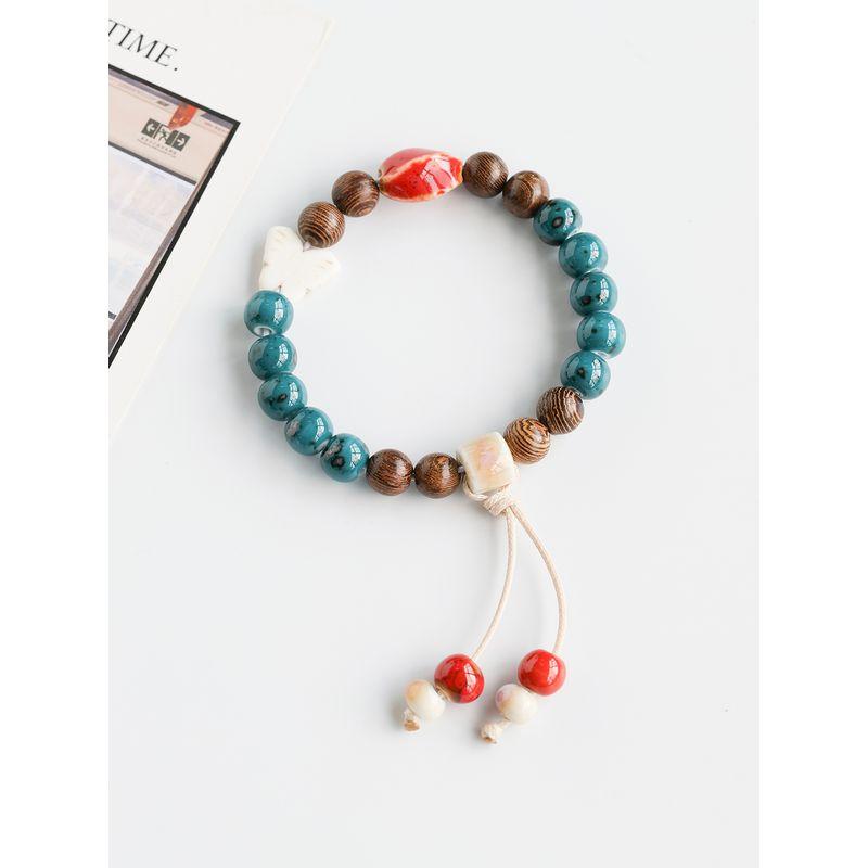 Retro Ethnic Style Jingdezhen Porcelain Beads Woven Carrying Strap Couple Hand Jewelry Student Ceramic Bracelet New Chinese Bracelet Women